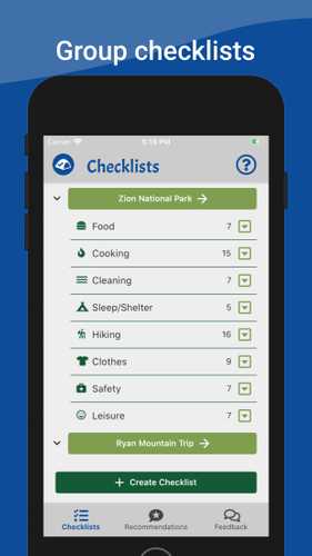 Group multiple checklist for a trip