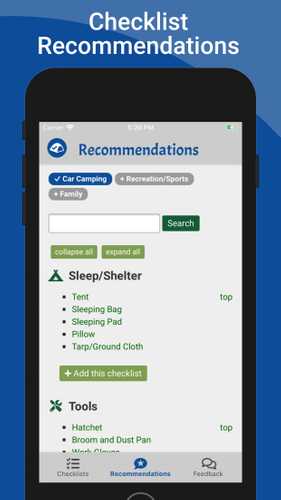 Checklist recommendations